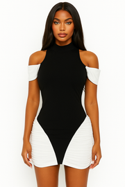 Noir & Blanc Off Shoulder Mini