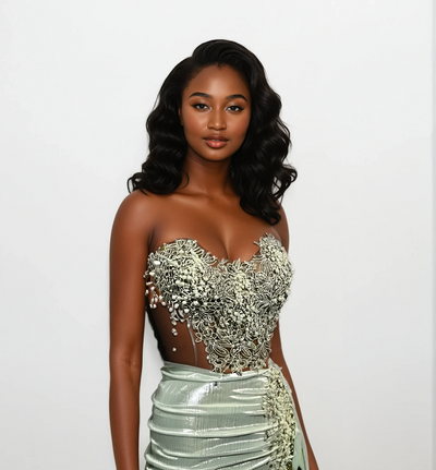 Celestia Pearl Embroidered Corset Gown – Ivory