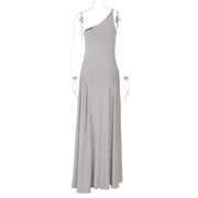 Gray One-Shoulder Maxi Dress – Elegant Floor-Length Evening Gown