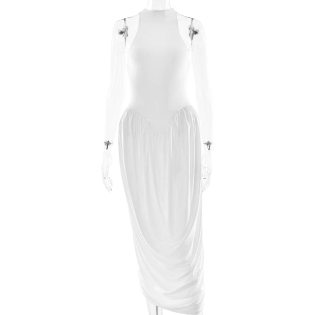 Sculpted Hourglass Maxi Dress – White Mesh Illusion
