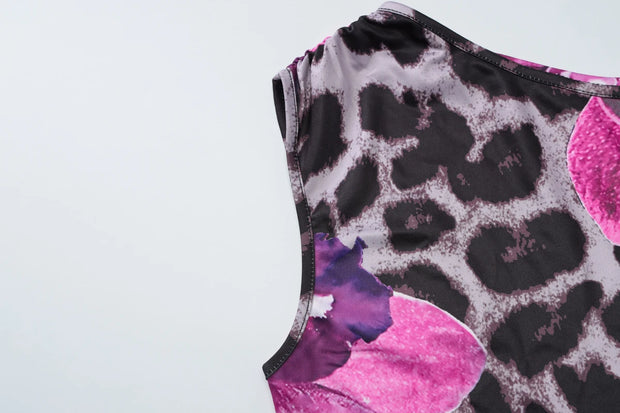 Wild Orchid One-Shoulder Two-Piece Midi Set – Magenta Leopard