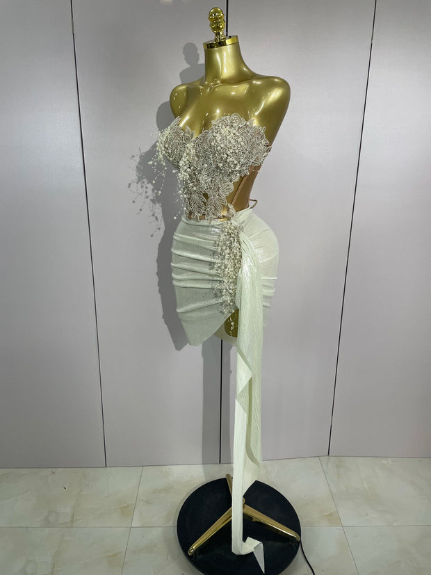 Celestia Pearl Embroidered Corset Gown – Ivory