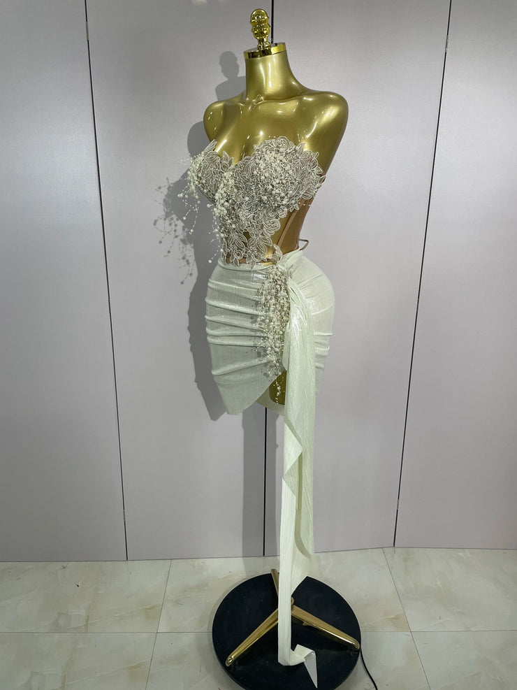 Celestia Pearl Embroidered Corset Gown – Ivory