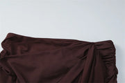 Luxe One-Shoulder Ruched Skirt Set – Chocolate Brown