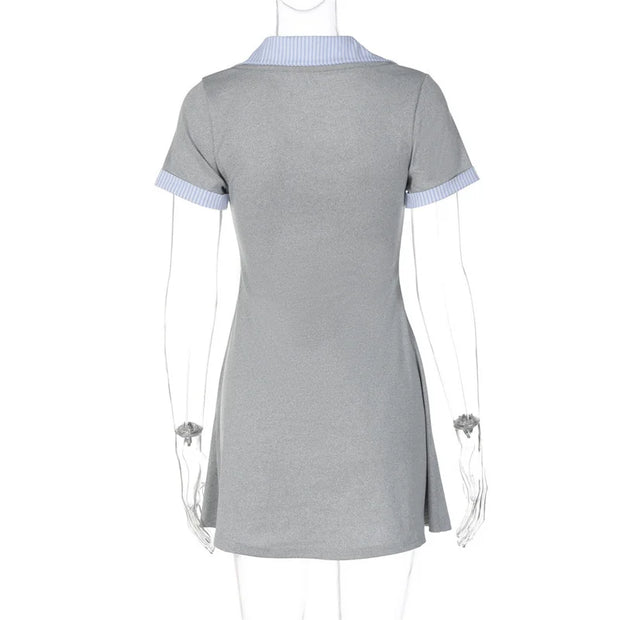 Campus Cutie Contrast Collar Button-Up Mini Dress – Heather Grey