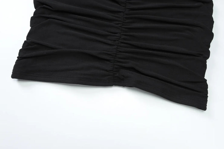 After Dusk Draped Mini Dress with Jeweled Brooch – Black