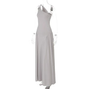 Gray One-Shoulder Maxi Dress – Elegant Floor-Length Evening Gown