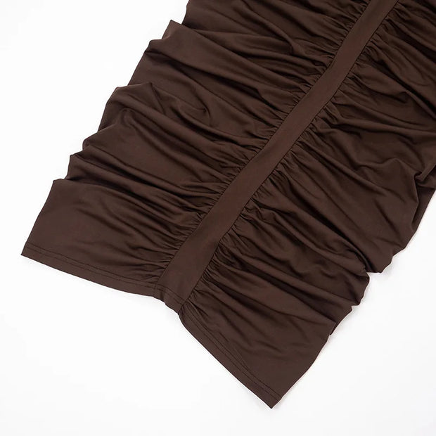Sculpted Elegance Ruched Halter Midi Dress – Mocha
