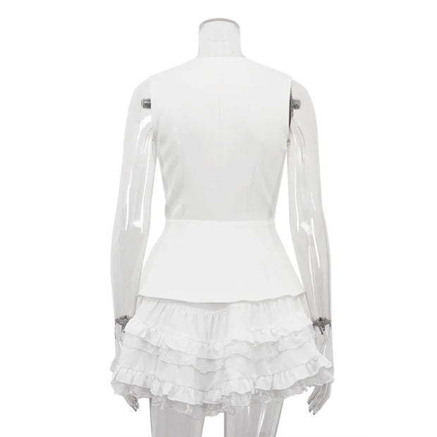 Pearl Prestige Peplum Mini Dress – White