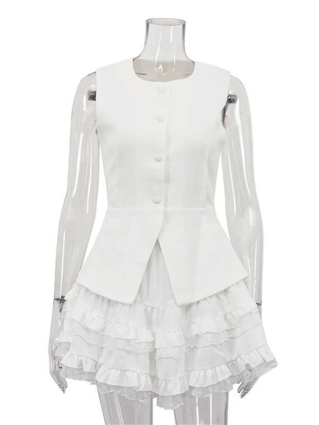 Pearl Prestige Peplum Mini Dress – White