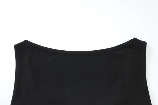 After Dusk Draped Mini Dress with Jeweled Brooch – Black