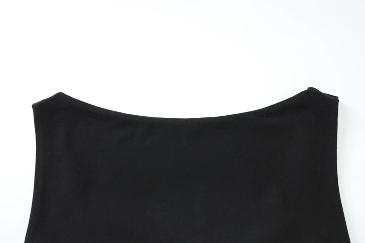 After Dusk Draped Mini Dress with Jeweled Brooch – Black