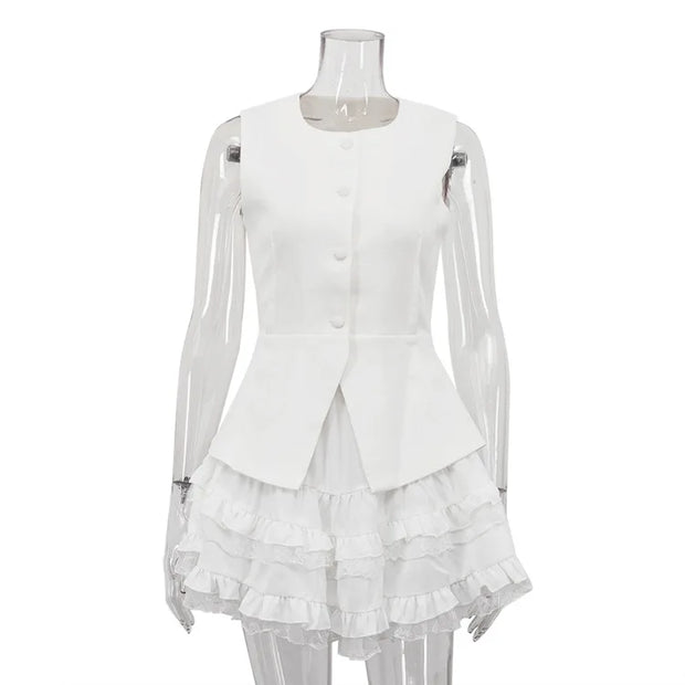 Pearl Prestige Peplum Mini Dress – White