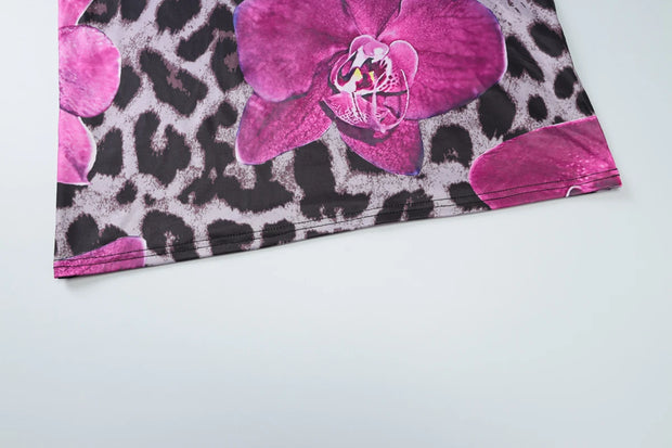 Wild Orchid One-Shoulder Two-Piece Midi Set – Magenta Leopard