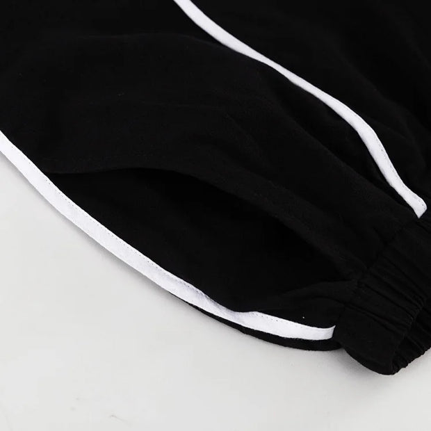 Midnight Contrast Two-Piece Set – Black with White Piping