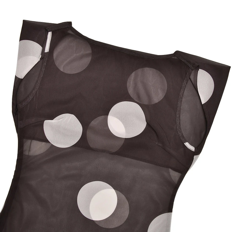 Spotlight Moment Sheer Panel Polka Dot Midi Dress – Mocha/Beige