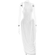 Sculpted Hourglass Maxi Dress – White Mesh Illusion