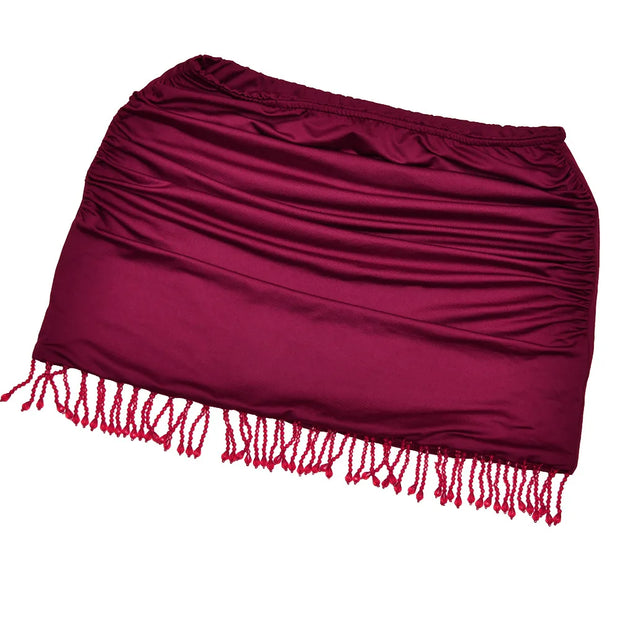 Crimson Luxe Cowl-Neck Beaded Mini Dress