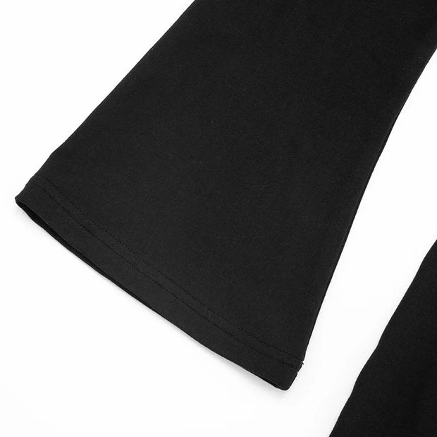 Midnight Edge One-Shoulder Grommet Mini Dress – Black Long Sleeve Bodycon