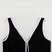 Midnight Contrast Two-Piece Set – Black with White Piping