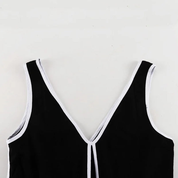 Midnight Contrast Two-Piece Set – Black with White Piping