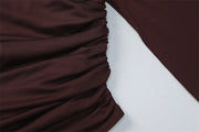 Luxe One-Shoulder Ruched Skirt Set – Chocolate Brown