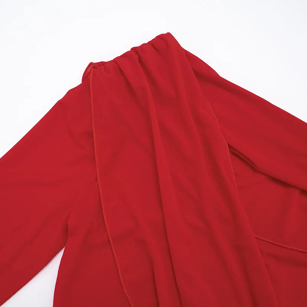 One-Shoulder Ruched Mini Dress – Long Sleeve Bodycon