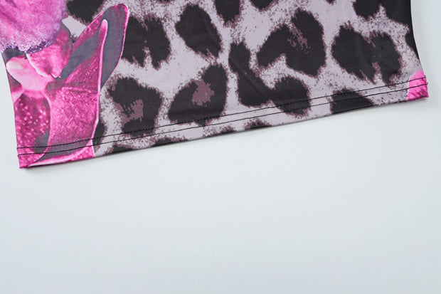 Wild Orchid One-Shoulder Two-Piece Midi Set – Magenta Leopard