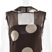 Spotlight Moment Sheer Panel Polka Dot Midi Dress – Mocha/Beige