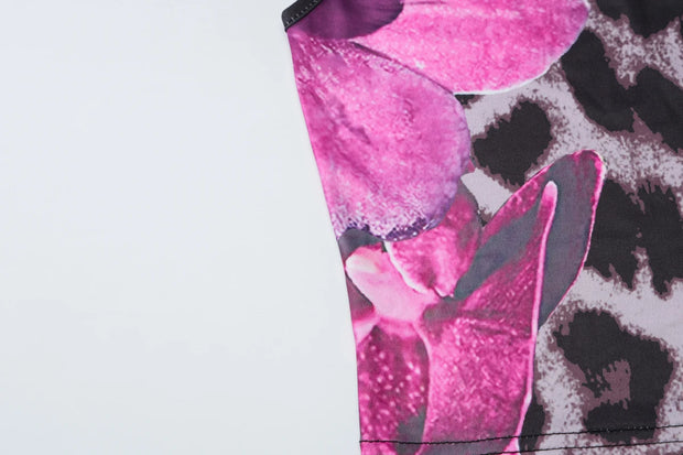 Wild Orchid One-Shoulder Two-Piece Midi Set – Magenta Leopard