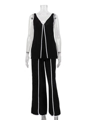Midnight Contrast Two-Piece Set – Black with White Piping