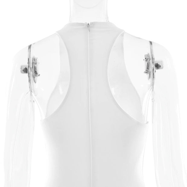 Sculpted Hourglass Maxi Dress – White Mesh Illusion