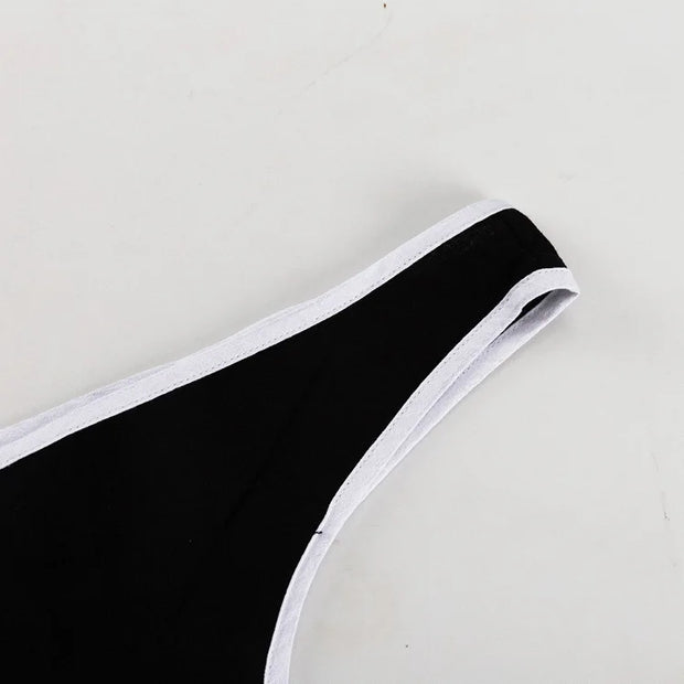Midnight Contrast Two-Piece Set – Black with White Piping