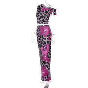 Wild Orchid One-Shoulder Two-Piece Midi Set – Magenta Leopard