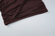 Luxe One-Shoulder Ruched Skirt Set – Chocolate Brown