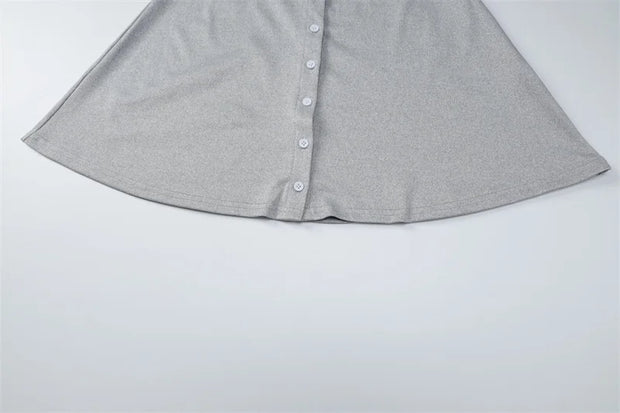 Campus Cutie Contrast Collar Button-Up Mini Dress – Heather Grey