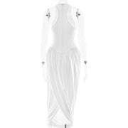 Sculpted Hourglass Maxi Dress – White Mesh Illusion