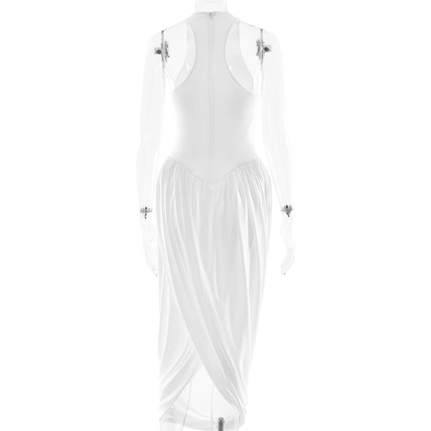 Sculpted Hourglass Maxi Dress – White Mesh Illusion