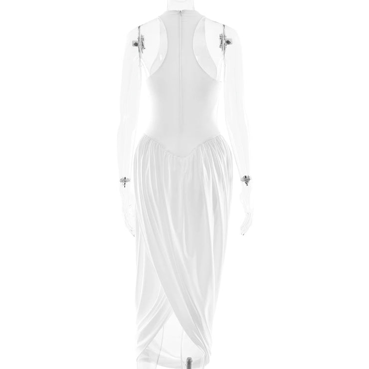 Sculpted Hourglass Maxi Dress – White Mesh Illusion