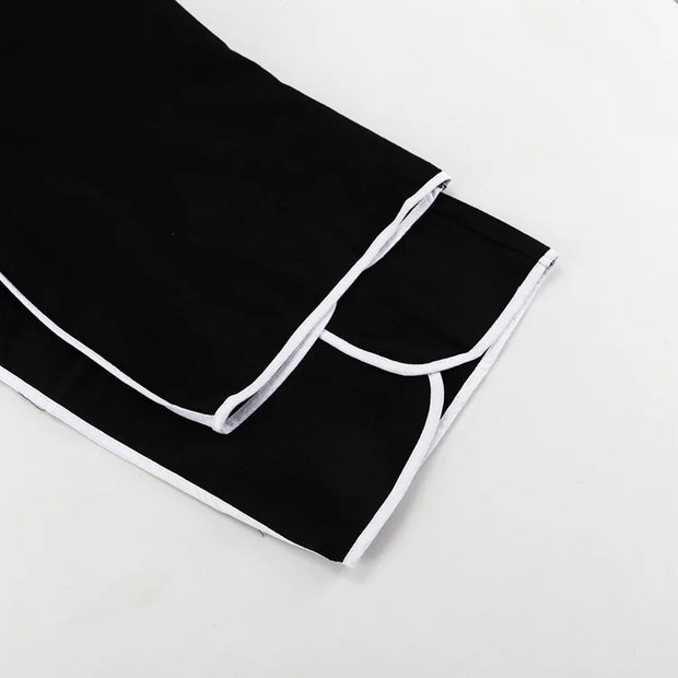 Midnight Contrast Two-Piece Set – Black with White Piping