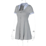 Campus Cutie Contrast Collar Button-Up Mini Dress – Heather Grey