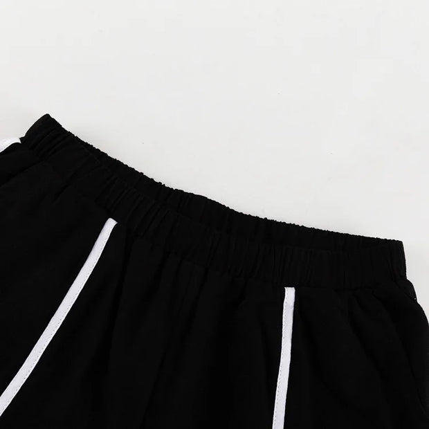 Midnight Contrast Two-Piece Set – Black with White Piping