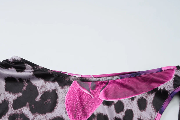 Wild Orchid One-Shoulder Two-Piece Midi Set – Magenta Leopard