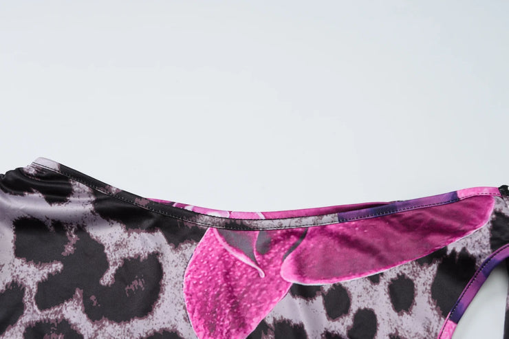 Wild Orchid One-Shoulder Two-Piece Midi Set – Magenta Leopard