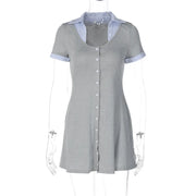 Campus Cutie Contrast Collar Button-Up Mini Dress – Heather Grey