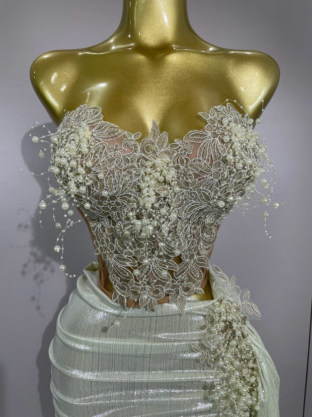 Celestia Pearl Embroidered Corset Gown – Ivory