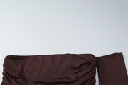 Luxe One-Shoulder Ruched Skirt Set – Chocolate Brown