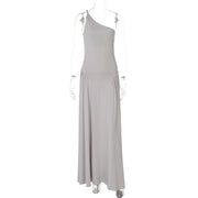 Gray One-Shoulder Maxi Dress – Elegant Floor-Length Evening Gown
