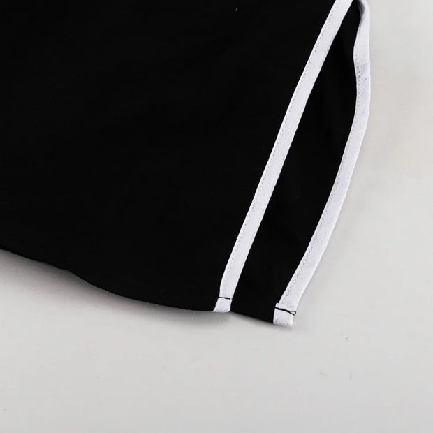 Midnight Contrast Two-Piece Set – Black with White Piping