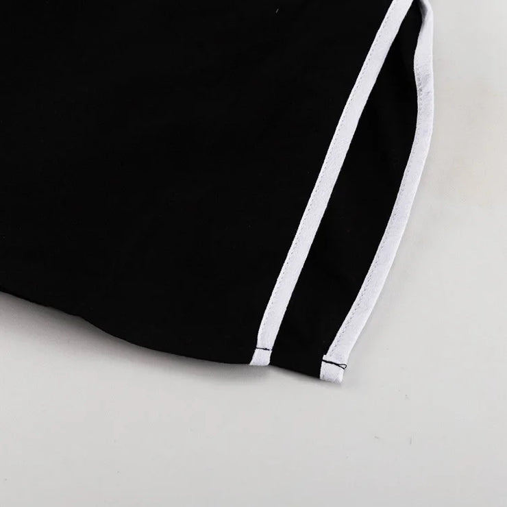 Midnight Contrast Two-Piece Set – Black with White Piping